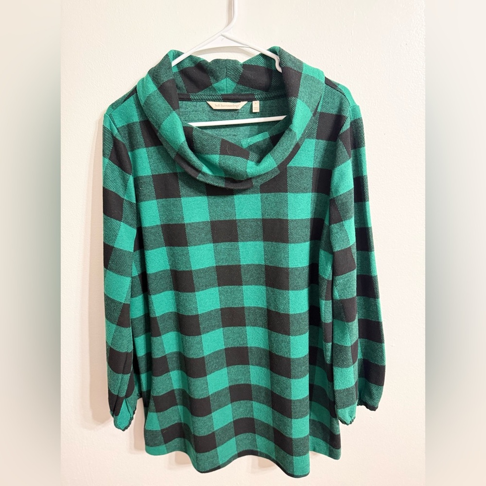 Soft Surroundings Plaid Perfection‎ Cowl Neck Tunic Sz L